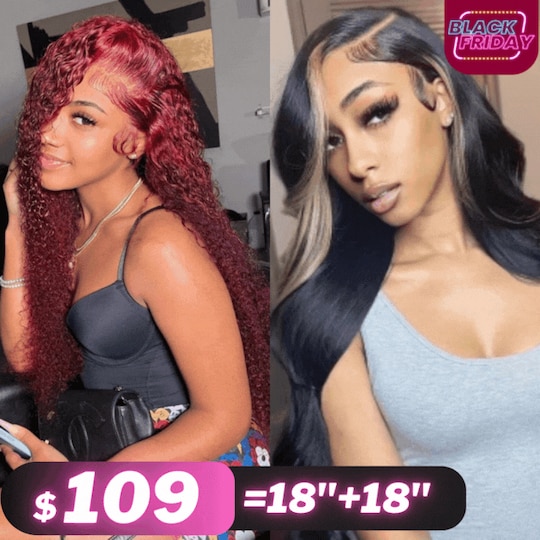 [BOGO FREE: $109=2 Wigs] 99J Burgundy Colored Curly Hair Pre Plucked T Part Wig And TL27 Color Lace Part 150% Density Straight Wigs