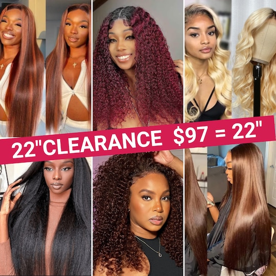 $97 = 22" |Clearance Sale 22" Collection Lowest Price Gluless Wig Member Exclusive