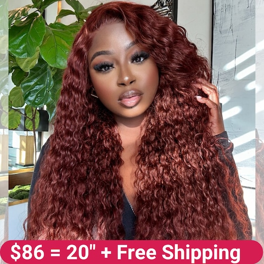 $86 = 20" | Water Wave Ombre Reddish Brown Lace Wig And 13x4 Pre-Everything Frontal Wig Pre Cut Ear to Ear Lace Glueless Wig Member Exclusive