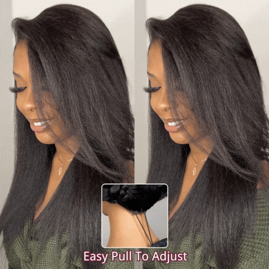  EasiContour V Part Yaki Straight Wig Real Scalp Put on and Go Glueless Human Hair Wig