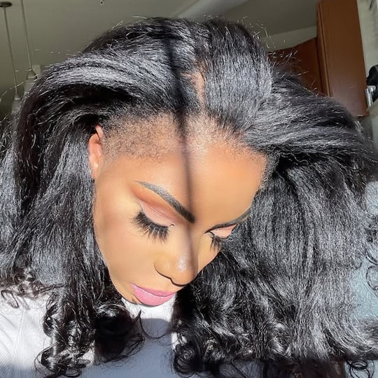  Kinky Straight EasiContour V-Part Wig Real Scalp Blend Natural Hair Put on and Go Glueless Wig