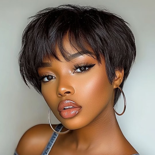 Short Bob Wigs With Bangs Glueless Human Hair Wigs Machine Made Put on and Go Wig