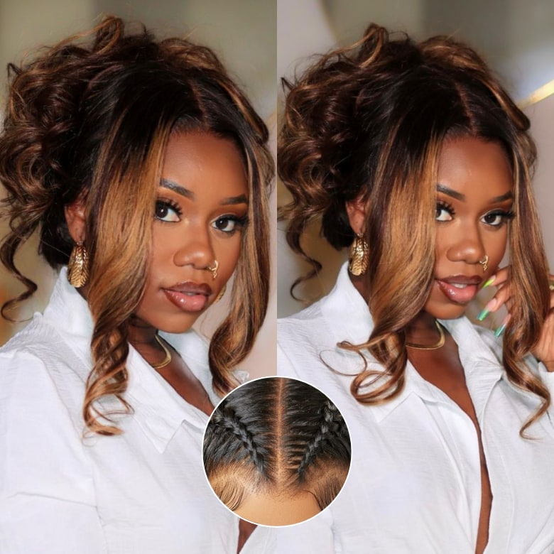  @Crownmecutie Balayage Brown Highlight 7x5 Bye Bye Knots Body Wave Wig Put on and Go Glueless Lace Wigs with Invisi-Drawstring