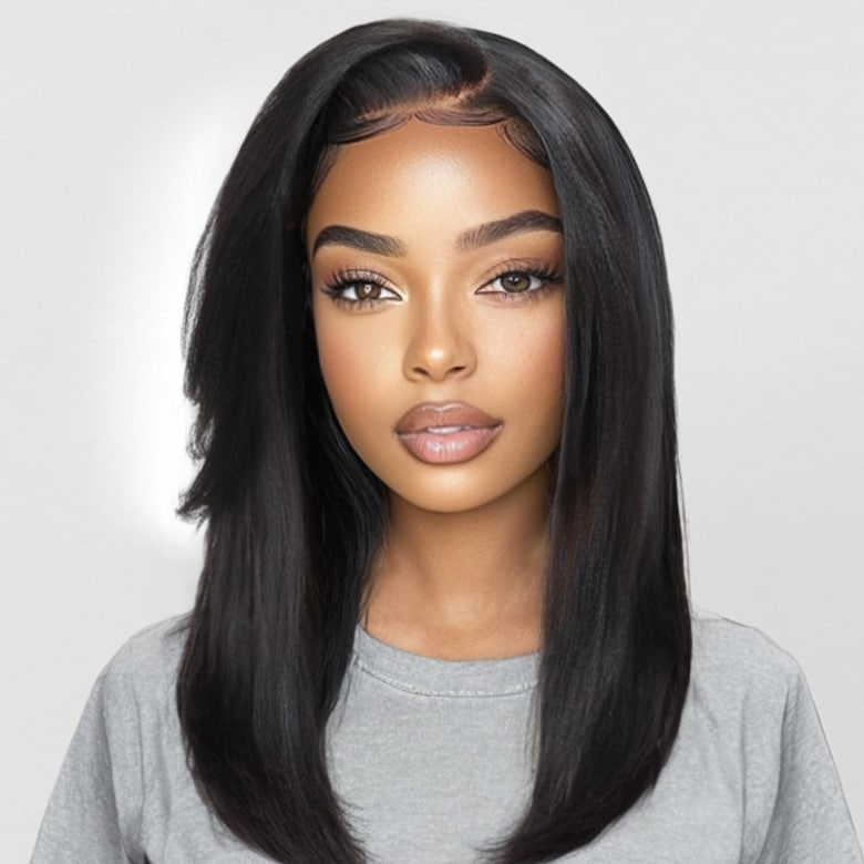  Yaki Straight Wig with Side Swept Bangs 7x5 Bye Bye Knots Glueless Lace Wigs