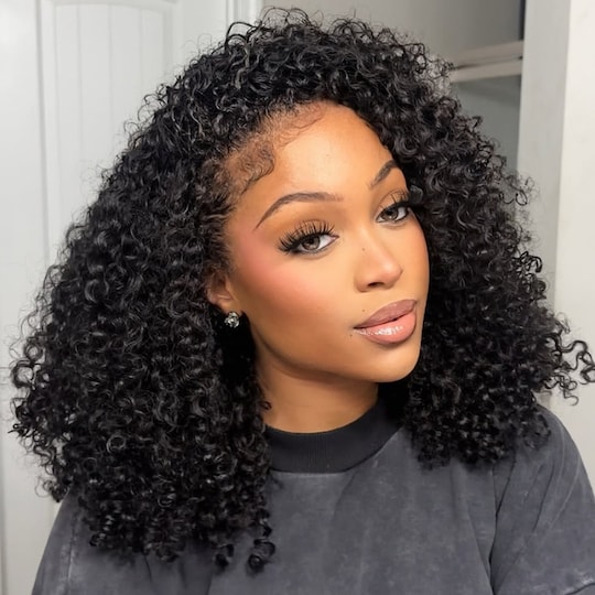  Flip Over 3/4 Half Wig Kinky Curly Glueless Human Hair Wig with 4C Edge and Invisi-Drawstring