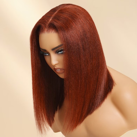  7x5 Bye Bye Knots 33B Auburn Reddish Brown Yaki Straight Short Bob Wig