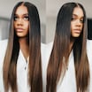  @Lynee Chestnut Brown Ombre Yaki Straight Wig 7x5 Bye Bye Knots Lace Closure Glueless Human Hair Wigs with Invisi Drawstring
