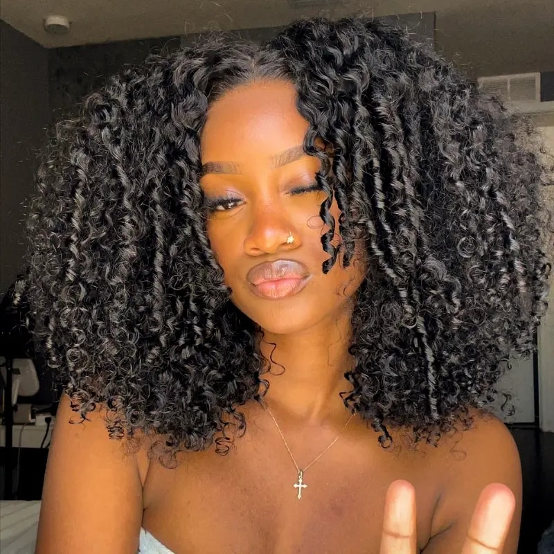  Pre-Style Finger Coils Thick Curls Glueless Wig 7x5 Bye Bye Knots Lace Closure Human Hair Wig