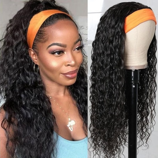  HookFit Water Wave Headband Wig Glueless Human Hair Wigs With Invisi Drawstring