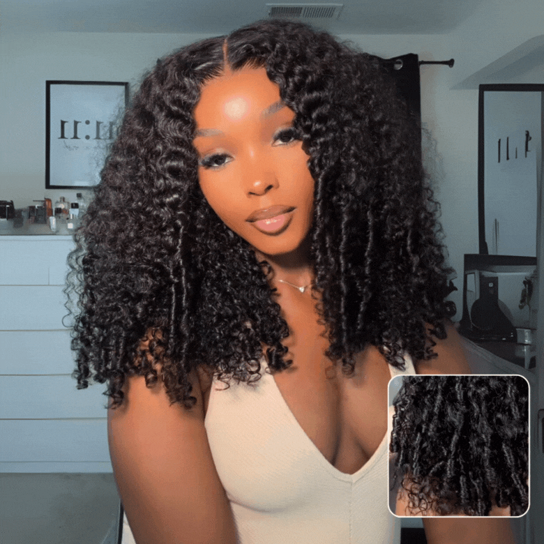  Curly With Pre-Style Finger Coils Thick Curls Glueless Wig 7x5 Bye Bye Knots Lace Closure Human Hair Wig