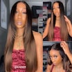  @Crownmecutie Chestnut Brown Ombre Yaki Straight Wig 7x5 Bye Bye Knots Lace Closure Glueless Human Hair Wigs with Invisi Drawstring