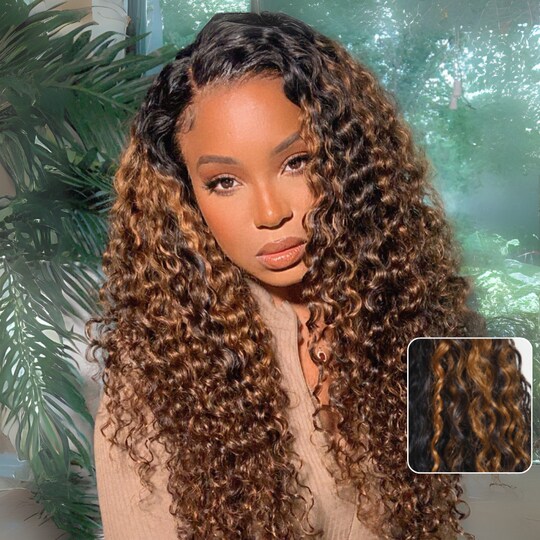 Brown Highlight 7x5 Bye Bye Knots Water Wave Glueless Human Hair Wig