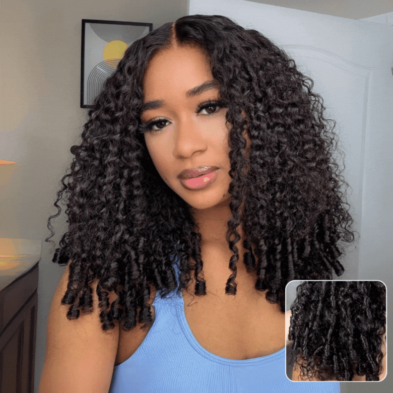  Curly With Pre-Style Finger Coils Thick Curls Glueless Wig 7x5 Bye Bye Knots Lace Closure Human Hair Wig