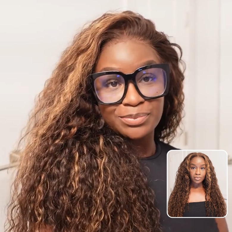  7x5 Bye Bye Knots Glueless Lace Water Wave Highlight Wig Espresso Brown With Blonde Highlights Human Hair Wigs