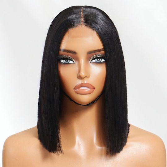  2x6 Lace Closure Bob Wigs Short Straight Natural Black Human Hair Wig 200% Density