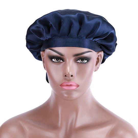New Customers Exclusive Natural Silk Sleep Night Cap For Women Silk Sleep Caps Scalp Beauty Dark Blue
