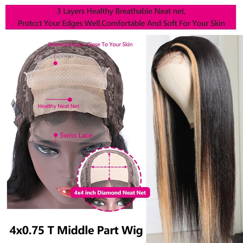 16 Inch TL27 Color 4×0.75 Lace Part Wigs Straight Human Hair
